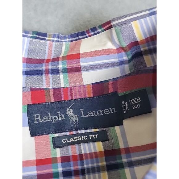 Ralph Lauren Shirt Mens 3XLB Big Button Blue Red Plaid Classic Preppy Dad Cotton - Picture 3 of 11